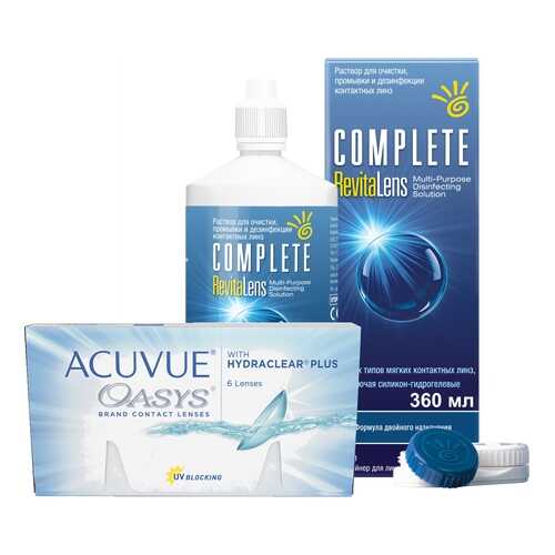 Контактные линзы Acuvue Oasys 6 линз R 8.4 -3.50 + Раствор Complete RevitaLens 360 мл в Аптека Невис